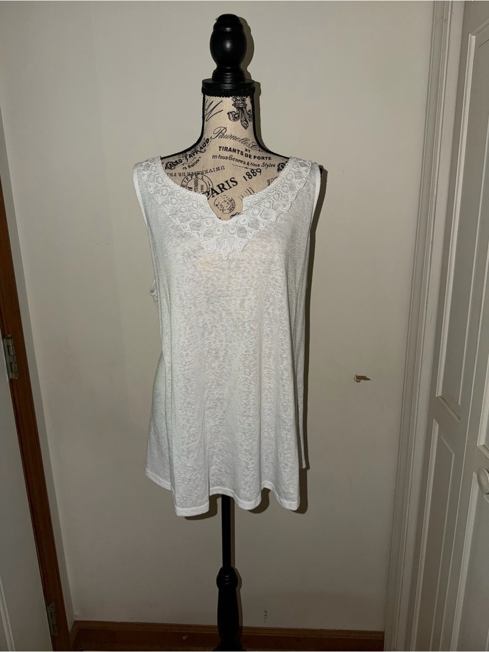 ✨5/$30✨ Lane Bryant White Crochet-Trim Top